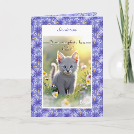 Invitation Hibiscus & dentelle BLEU (Devant)