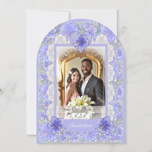 Invitation Hibiscus & dentelle BLEU (Devant)