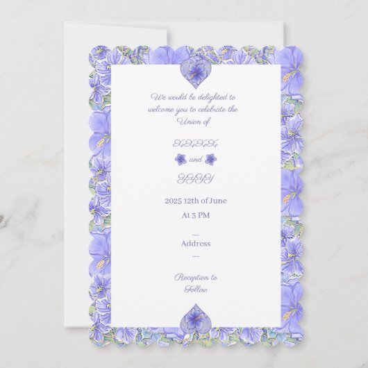 Invitation Hibiscus & dentelle BLEU (Dos)