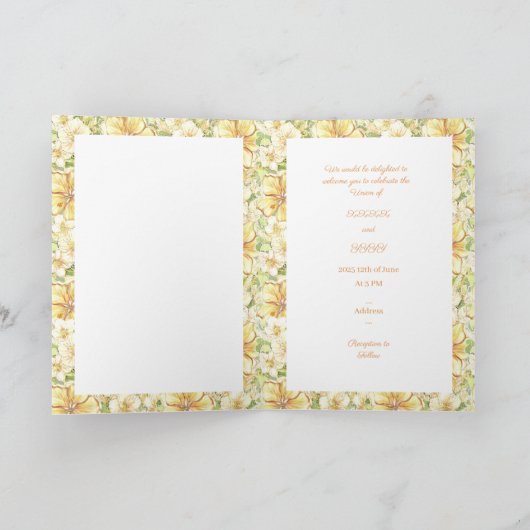 Invitation Hibiscus & dentelle JAUNE (Intérieur)