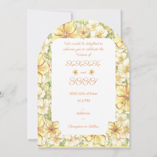 Invitation Hibiscus & dentelle JAUNE (Dos)