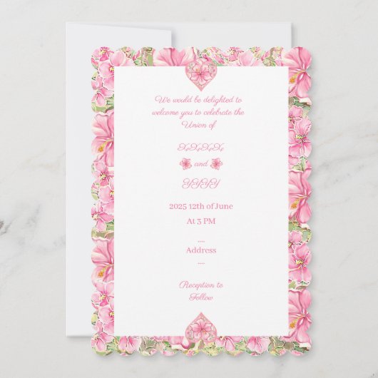 Invitation Hibiscus & dentelle PINK (Dos)