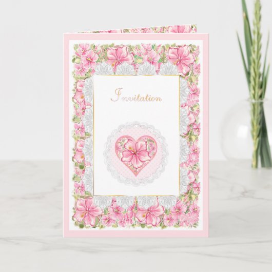 Invitation Hibiscus & dentelle PINK (Devant)