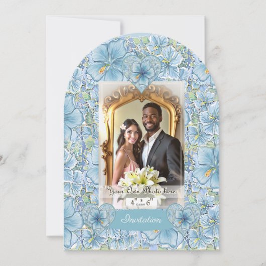 Invitation Hibiscus & dentelle TURQUOISE (Devant)