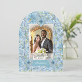 Invitation Hibiscus & dentelle TURQUOISE (Debout devant)