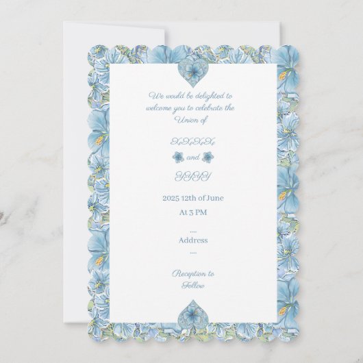 Invitation Hibiscus & dentelle TURQUOISE (Dos)