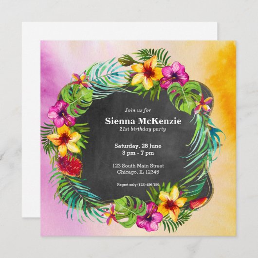 Invitation Hibiscus des fleurs tropicales d'été (Devant / Derrière)