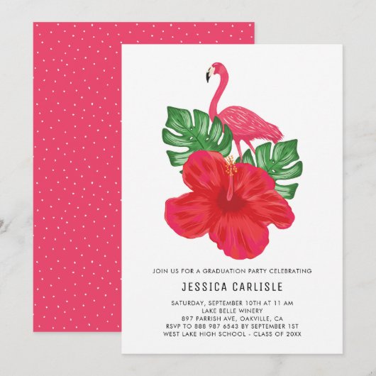 Invitation Hibiscus et Flamant rose Graduation Party Invitati (Devant / Derrière)