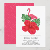 Hibiscus et Flamant rose Graduation Party Invitati