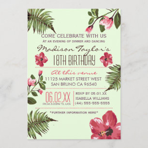 Invitation Hibiscus exotiques et palmiers tropicaux Feuilles 