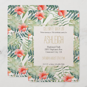 Invitation Hibiscus Feuille tropical Aquarelle florale