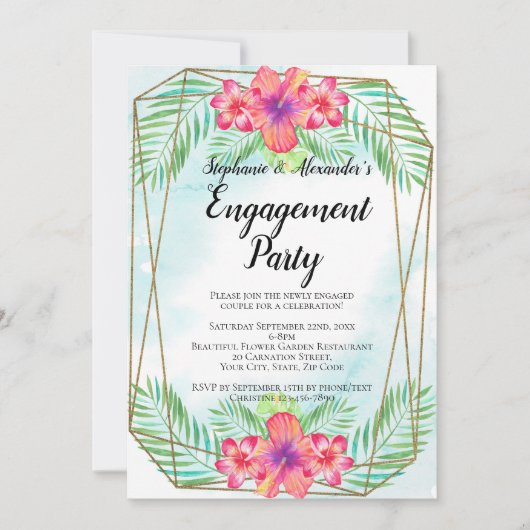 Invitation Hibiscus Fleur Aquarelle Plage (Devant)