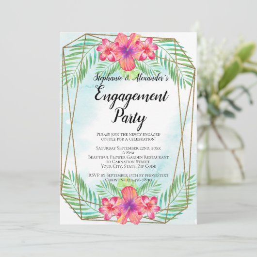 Invitation Hibiscus Fleur Aquarelle Plage (Debout devant)