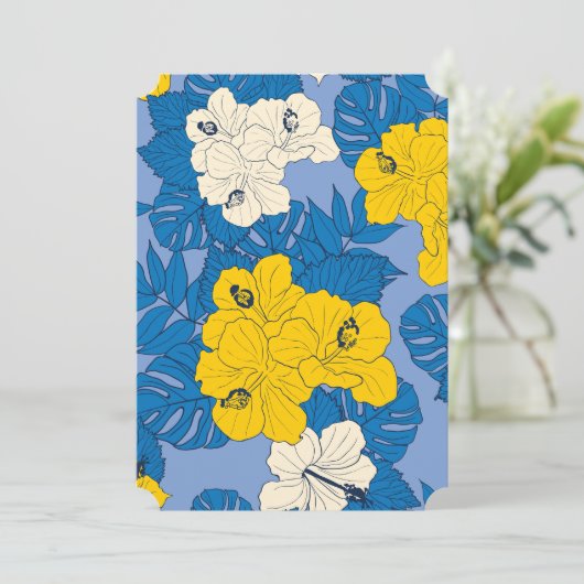 Invitation Hibiscus fleurs et feuilles (Debout devant)