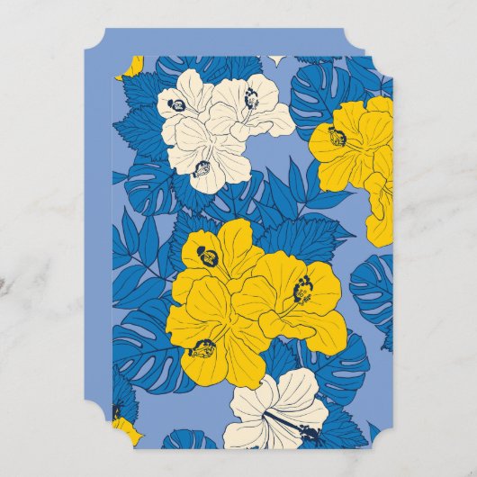 Invitation Hibiscus fleurs et feuilles (Devant / Derrière)