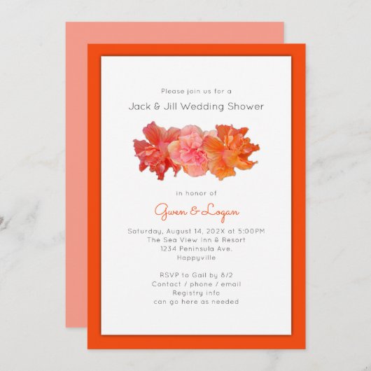 Invitation Hibiscus Fleurs Orange Wedding shower (Devant / Derrière)