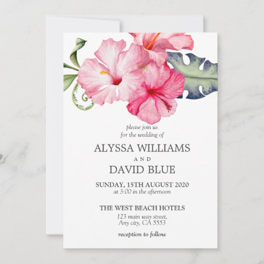 Invitation Hibiscus Floral Aquarelle Mariage romantique (Devant)