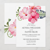 Invitation Hibiscus Floral Aquarelle Mariage romantique (Devant / Derrière)