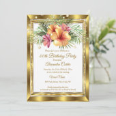 Invitation Hibiscus floral blanc or fête d'anniversaire (Debout devant)