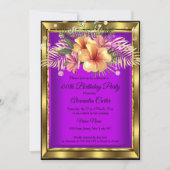 Invitation Hibiscus Floral d'or violet fête d'anniversaire (Devant)