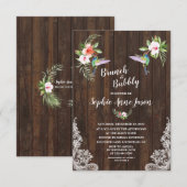 Invitation Hibiscus Floral Hummingbird Bois Brunch et Bubbly (Devant / Derrière)