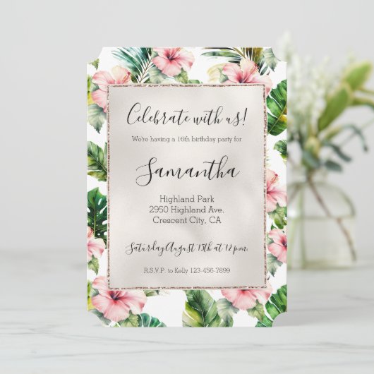 Invitation Hibiscus Floral Rose Tropical (Debout devant)