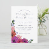 Invitation Hibiscus floral tropical coloré mariage (Debout devant)