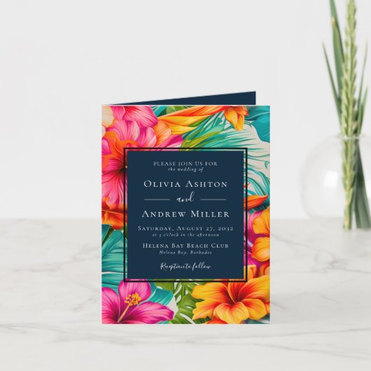 Invitation Hibiscus floral tropical Destination Plage Mariage (Devant)