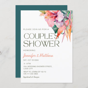 Invitation Hibiscus Floral Tropical Hawaiian Couples Douche