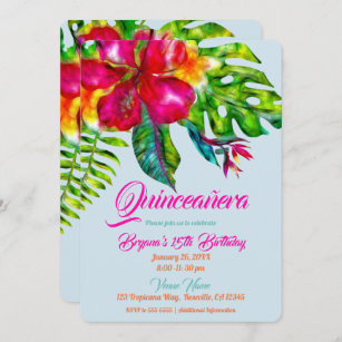 Invitation Hibiscus floral tropical lumineux Feuilles Quincea