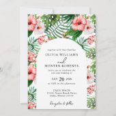 Invitation Hibiscus floral tropical Mariage blanc (Devant)