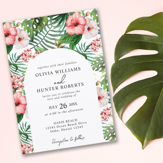 Invitation Hibiscus floral tropical Mariage blanc