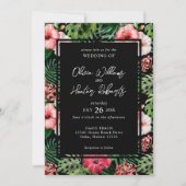 Invitation Hibiscus floral tropical Mariage noir (Devant)