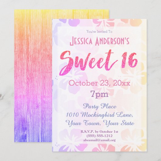 Invitation Hibiscus Floral Tropical Sweet 16 Anniversaire (Devant / Derrière)