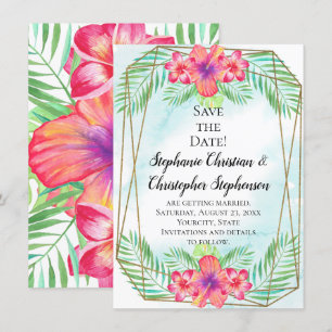 Invitation Hibiscus Flower Watercolor Beach Enregistrer la da
