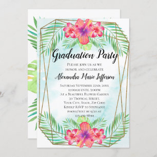 Invitation Hibiscus Flower Watercolor Beach Graduation Party