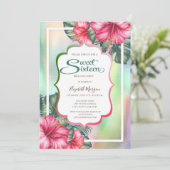 Invitation Hibiscus Frame Holographic Sweet 16 (Debout devant)