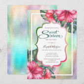 Invitation Hibiscus Frame Holographic Sweet 16 (Devant / Derrière)