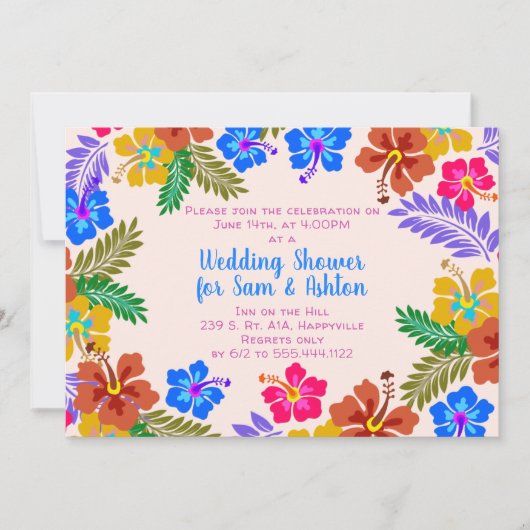 Invitation Hibiscus Frontière Wedding shower Fleurs Tropicale (Devant)
