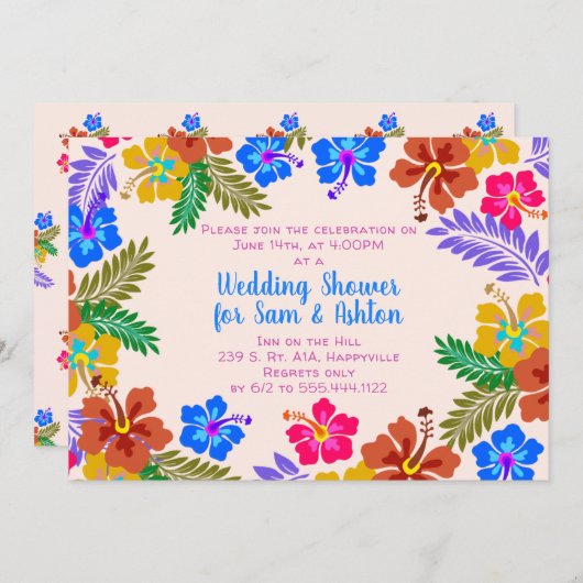 Invitation Hibiscus Frontière Wedding shower Fleurs Tropicale (Devant / Derrière)