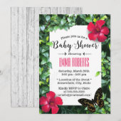 Invitation Hibiscus hawaïen et Baby shower tropical papillon (Devant / Derrière)