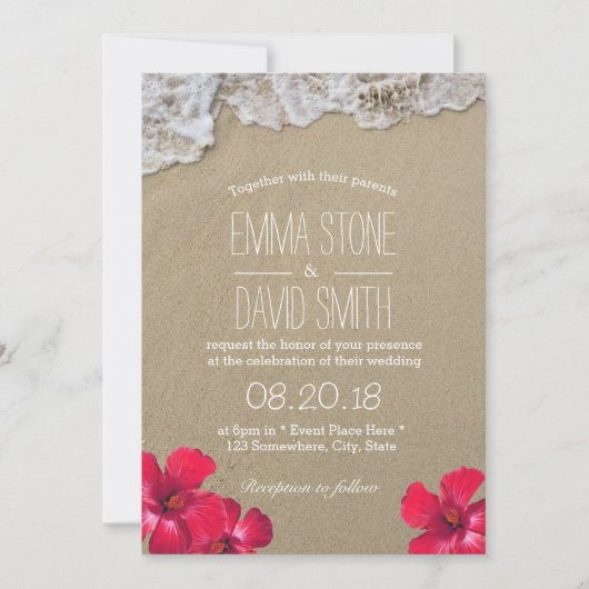 Invitation Hibiscus hawaïen Floral Tropical Beach Wedding (Devant)