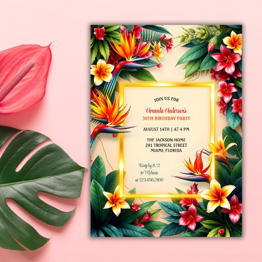 Invitation Hibiscus hawaïen tropical Fleurs d'anniversaire