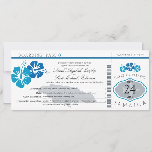 Invitation Hibiscus Jamaica Boarding Pass Mariage (Devant)