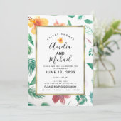 Invitation Hibiscus jaune d'aquarelle et mariage vert (Debout devant)