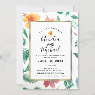 Invitation Hibiscus jaune d'aquarelle et mariage vert