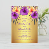 Invitation Hibiscus jaune doré palmiers fête d'anniversaire (Debout devant)