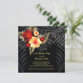 Invitation Hibiscus jaune or rouge Floral Anniversaire (Debout devant)