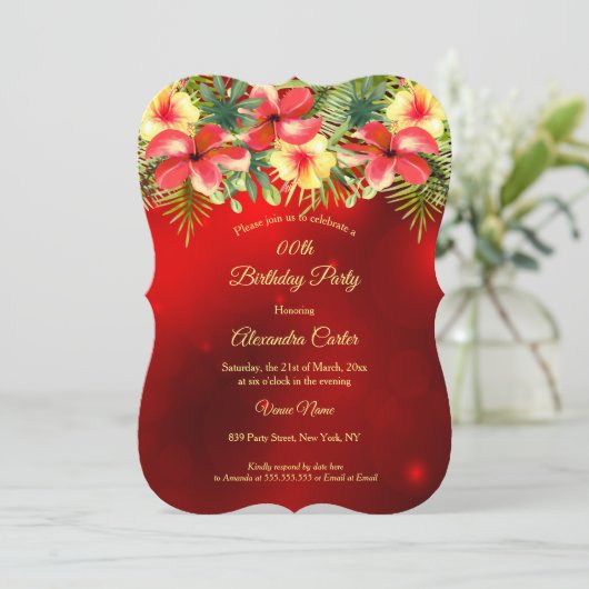 Invitation Hibiscus jaune rouge Fête florale tropicale (Debout devant)