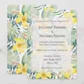 Invitation Hibiscus jaune tropical Mariage floral (Devant / Derrière)
